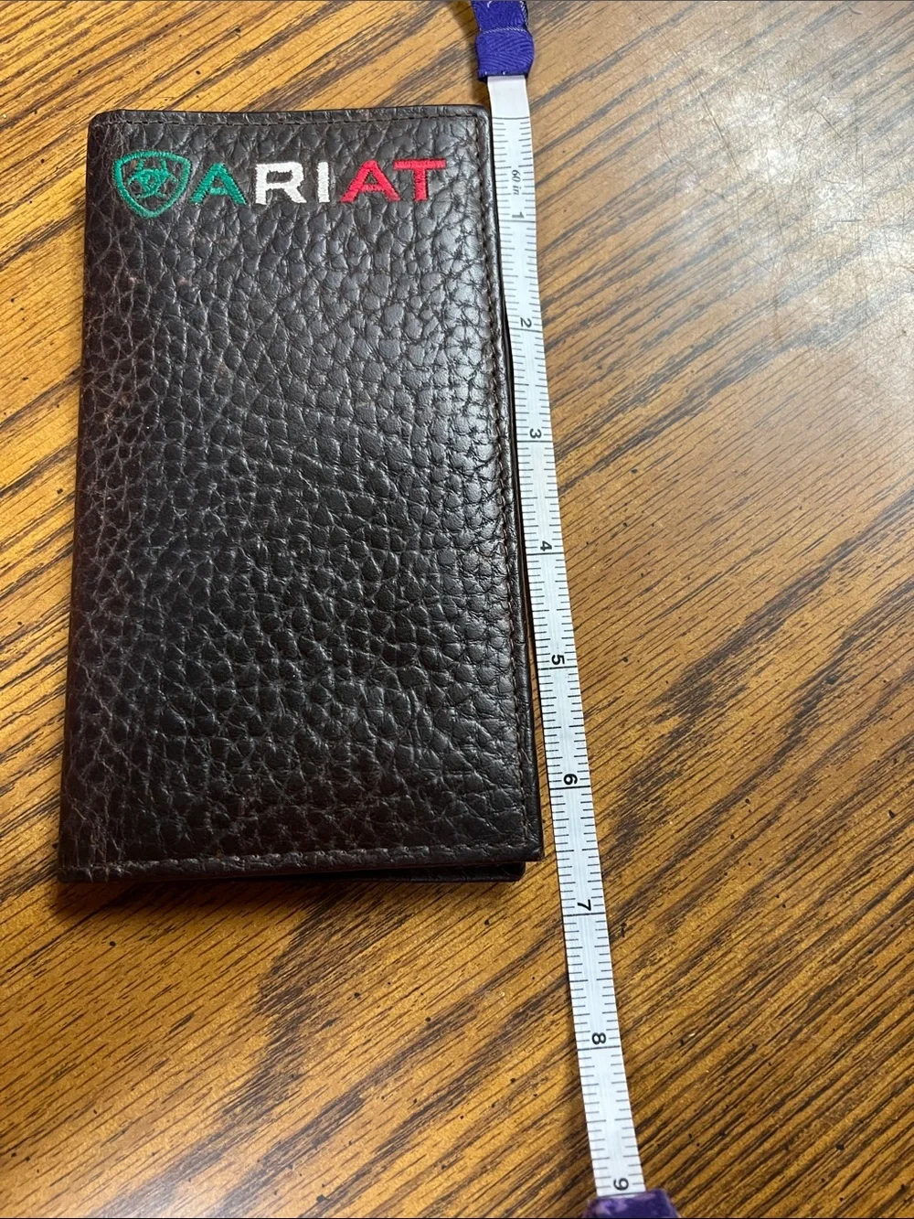 Ariat Dark Brown Leather Rodeo Wallet with Tri-Color Logo